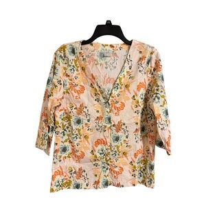 Modern kimono peach floral button down shirt M